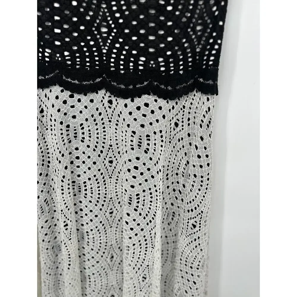 Betsey Johnson Crochet Lace Dress Size 14 Boho Romantic Feminine Black Ivory - Picture 4 of 9